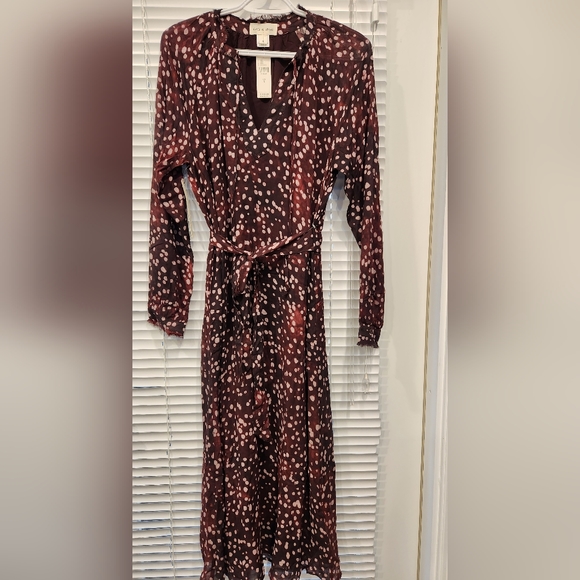 Anthropologie Cloth & Stone Printed Midi Dress, Wine, Size US S - Picture 6 of 13